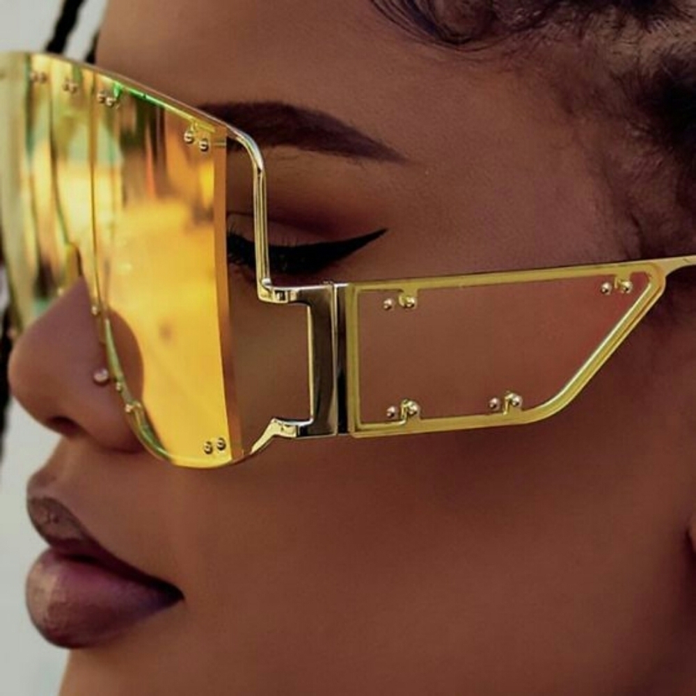 Champagne Color Rimless Riveted Sunglasses - Picture 2 of 2